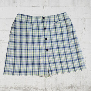 Y2K Liz Claiborne Cream Navy Plaid Linen Blend Retro Sportswear Skort Size 14
